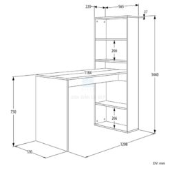 Bản vẽ kỹ thuật kích thước chi tiết bàn làm việc kệ sách BLV22