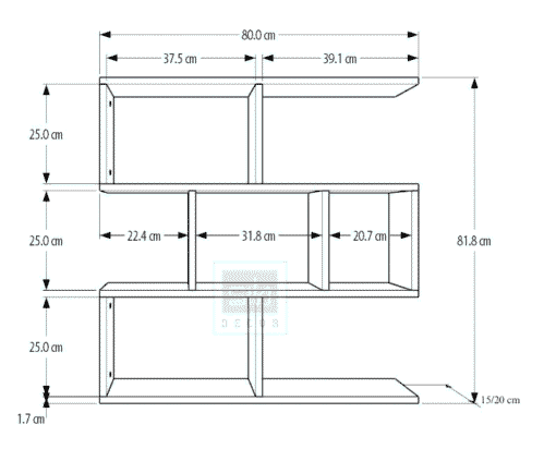 Chi tiết kích thước kệ KT06 dài 80cm