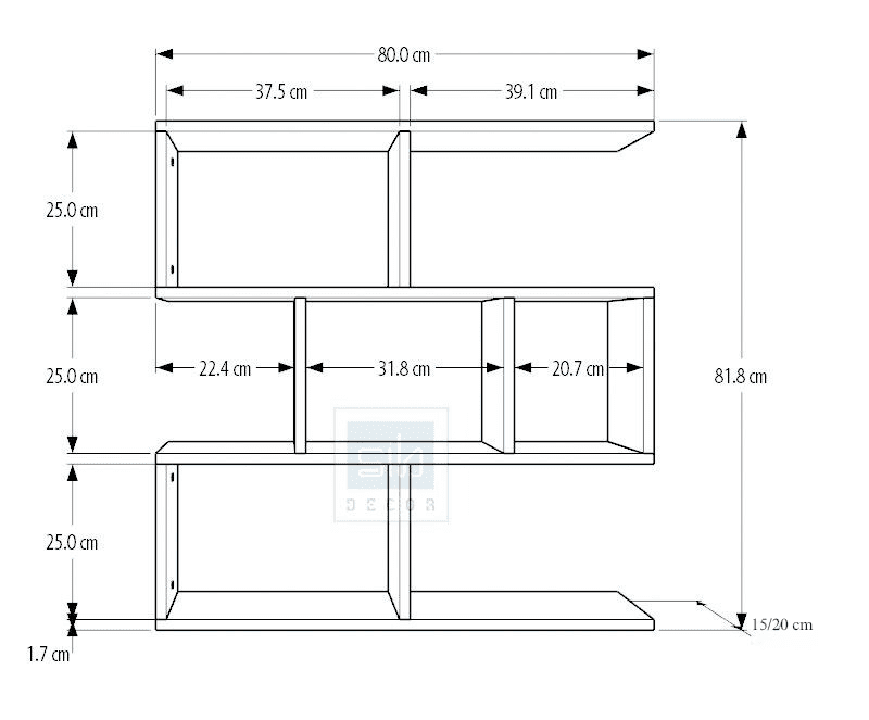 Chi tiết kích thước kệ KT06 dài 80cm
