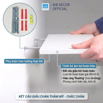 Kết cấu treo tường sử dụng thép và tắc kê loại tốt nhất thị trường. Hoàn toàn giấu kín, dễ dàng lắp đặt và khả năng chịu lực tối đa.