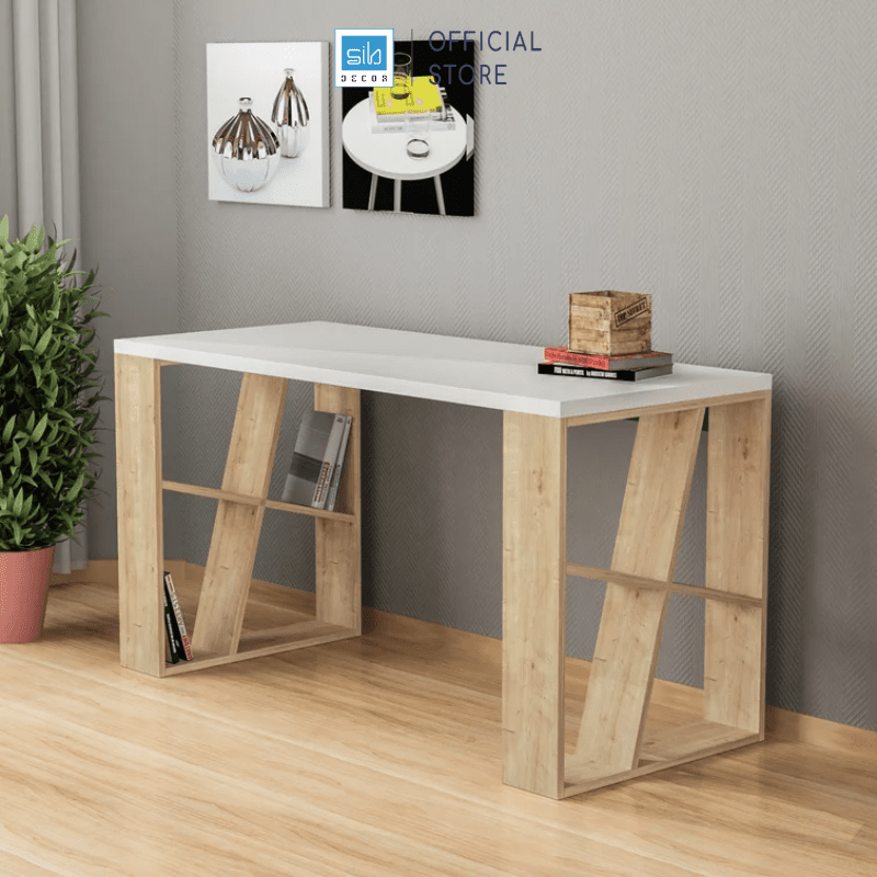 Bàn làm việc hiện đại BLV51 màu trắng phối oak