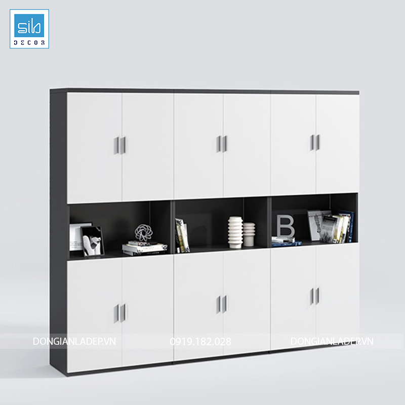 Tủ hồ sơ văn phòng đơn giản màu trắng đen kích thước 240x200x40cm