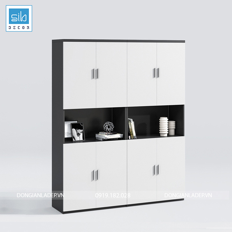 Tủ hồ sơ văn phòng đơn giản màu trắng đen kích thước 160x200x40cm