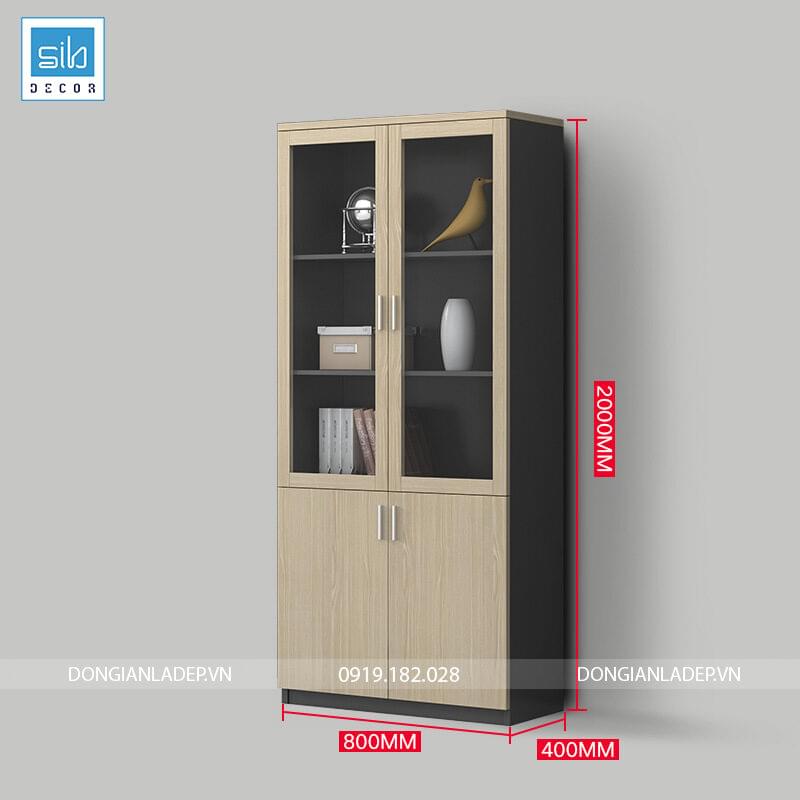 Tủ tài liệu màu đen vân gỗ với hệ 2 cánh kính (có tùy chọn lắp khóa miễn phí)