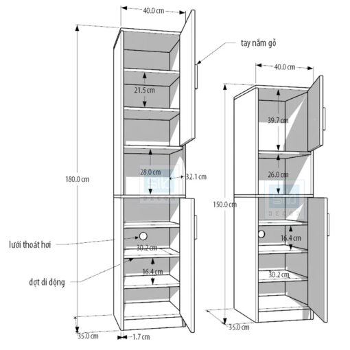Tủ giày đa năng TG14, kích thước chi tiết