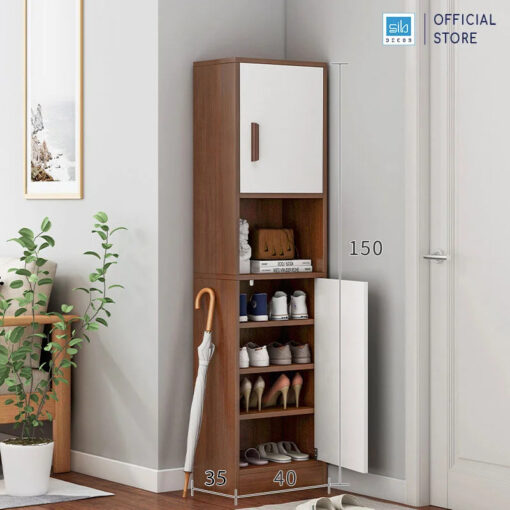 Tủ gỗ TG14 màu trắng + walnut kích thước 150x40x35cm