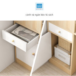Hệ tủ sách thiết kế với 1 ngăn kéo và 1 cánh tủ.