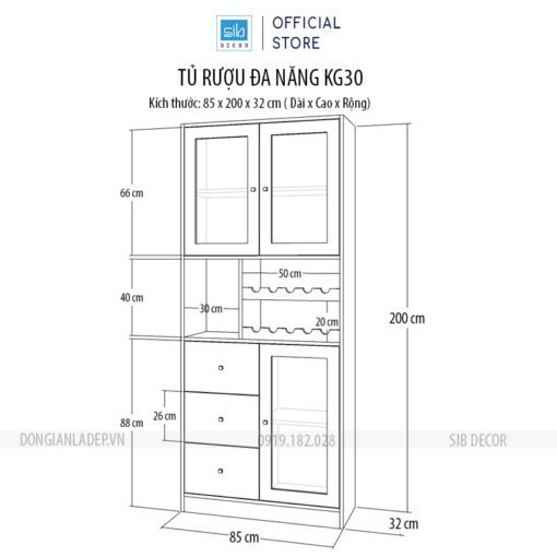 Kích thước chi tiết trên bản phát thảo KG30-SIB decor.