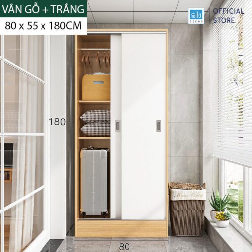 Tùy chọn tủ quần áo TA06 màu vân gỗ kết hợp trắng, kích thước 80x55x180cm.