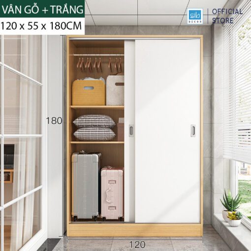 Tùy chọn tủ quần áo TA06 màu vân gỗ kết hợp trắng, kích thước 120x55x180cm.
