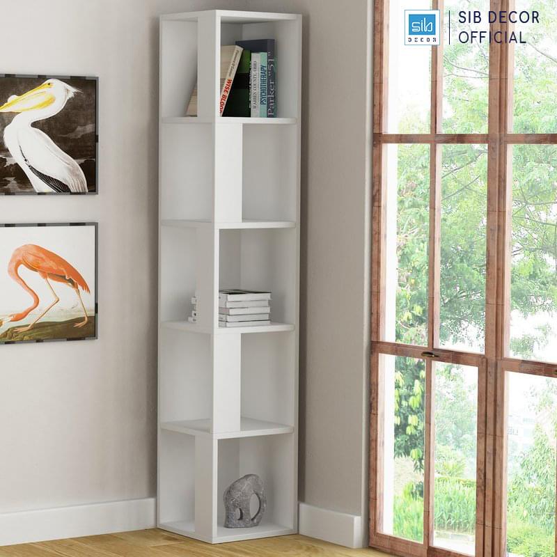 Kệ gỗ góc tường KS233 màu trắng