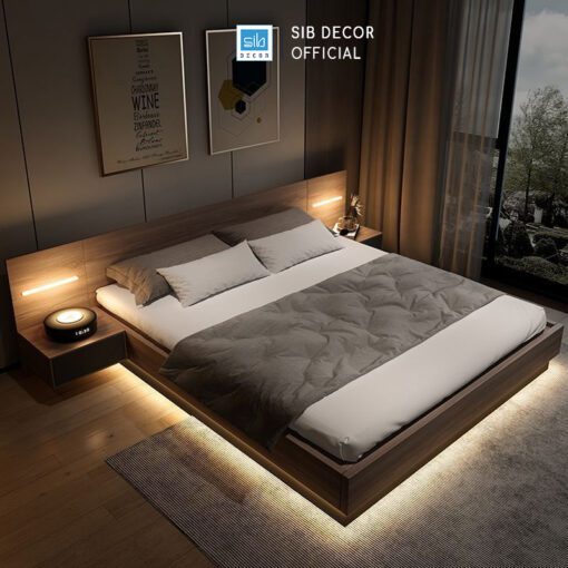 Giường GN18 thêm option đèn led cảm biến 2 bên tab đầu giường và hệ đèn led gầm giường.