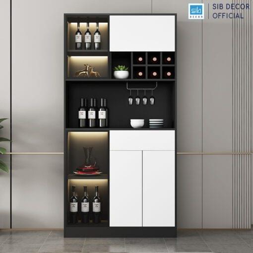 Tủ màu Trắng Đen đèn led kích thước 100x35x200cm