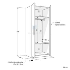 Kích thước chi tiết tủ áo TA81