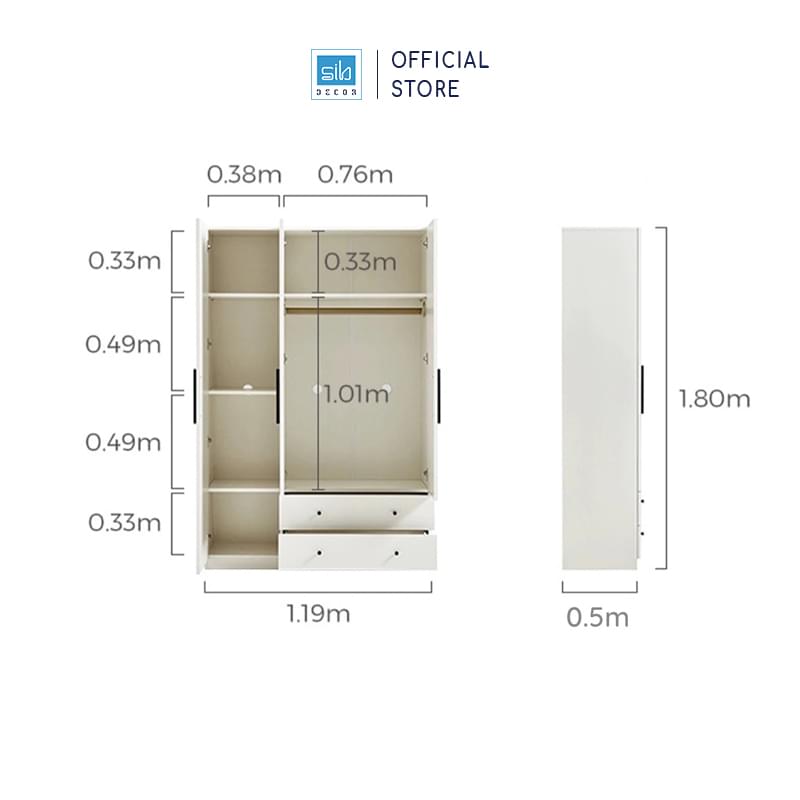 Kích thước chi tiết tủ quần áo TA111-A119