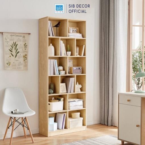 Tủ gỗ 14 ô đặt tại phòng khách.