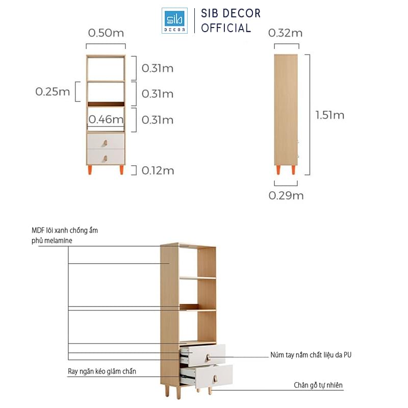 Kích thước chi tiết tủ gỗ hiện đại KSG80