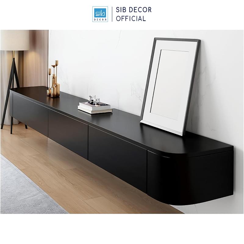 Kệ tivi treo tường màu đen 2 ngăn kéo, 1 cánh (dài 160cm hoặc 180cm)