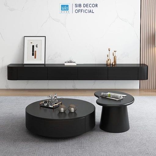 Kệ tivi treo tường màu đen 2 ngăn kéo, 2 cánh (dài 200cm hoặc 220cm)