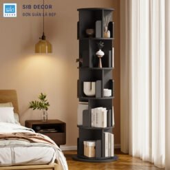 Kệ Sách Xoay 360 Độ Màu Đen - SIB Decor, Bố Trí Sách Và Đồ Trang Trí Trong Phòng Ngủ