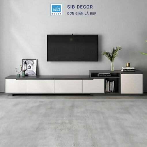 Kệ Tivi Để Sàn SIB Decor KTV2547 - Màu Trắng/Chì, Phù Hợp Phòng Khách