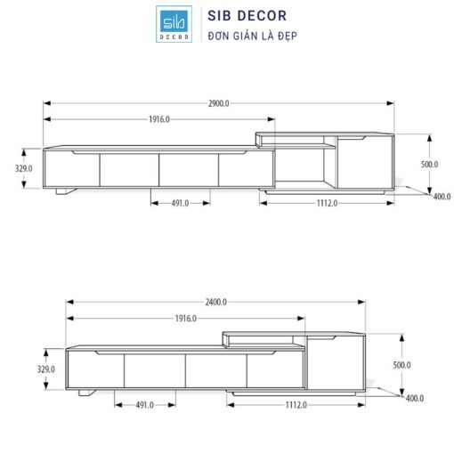 Kệ Tivi Để Sàn SIB Decor KTV2547 - Kích Thước