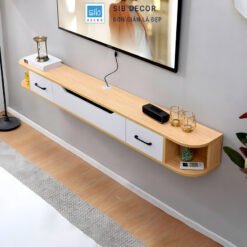 Kệ Tivi Treo Tường SIB Decor KTV2531 - Màu Vàng Gỗ, Kiểu Dáng Bo Cạnh Tinh Tế, Phù Hợp Phòng Khách Chung Cư