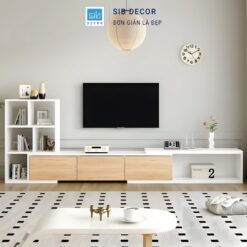 Tủ tivi chữ L hiện đại SIB Decor KTV2546 màu trắng phối gỗ sang trọng