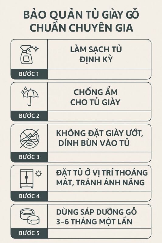 5 Bước Bảo Quản Tủ Giày Gỗ Chuẩn Chuyên Gia