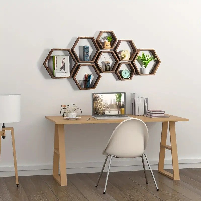 Mẫu kệ sách treo tường đẹp hình tổ ong