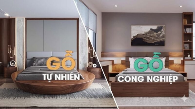 So sánh mặt cắt giường gỗ công nghiệp và gỗ tự nhiên