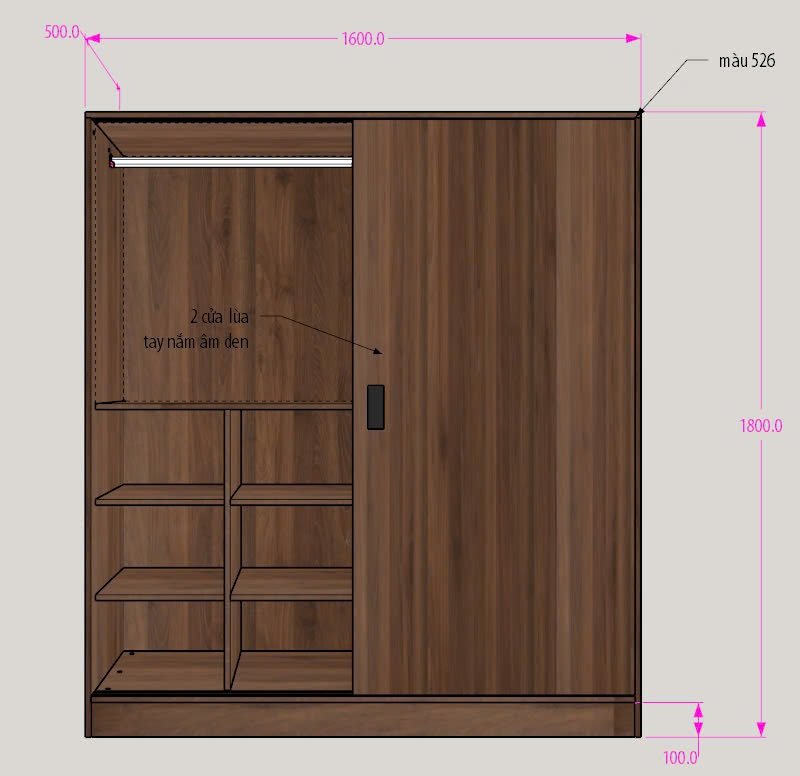 Bản vẽ 3D khi đặt đóng tủ quần áo tại SIB Decor