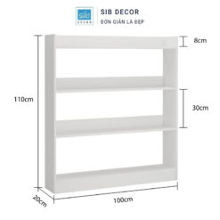 Kệ sách gỗ 4 tầng màu trắng, chiều rộng 100cm, chiều cao 110cm, kiểu dáng hiện đại tối giản