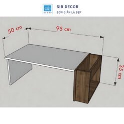Bàn trà gỗ hiện đại kích thước 95x50cm, thiết kế thông minh với kệ lưu trữ tích hợp bên hông