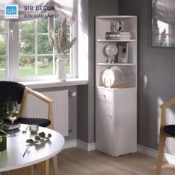 Kệ góc có ngăn kéo đặt cạnh cửa sổ, tận dụng không gian hiệu quả và tiện nghi