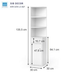 Kệ góc có ngăn kéo chiều cao 135.5cm, tích hợp tủ và hộc kéo cho khả năng lưu trữ tối ưu