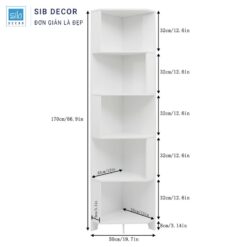 Kệ góc tường cao 170cm, gồm 5 tầng để đồ, phù hợp trưng bày sách, decor và vật dụng nhỏ