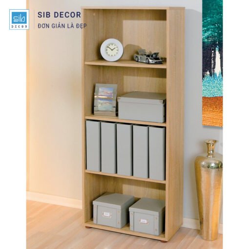 Kệ sách 4 tầng vân gỗ nâu, lưu trữ sách và hộp đựng đồ văn phòng tiện lợi