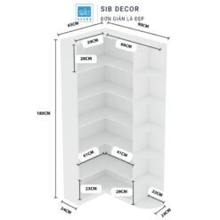 Kích thước kệ sách chữ L chi tiết với chiều cao 180cm, giúp người dùng dễ lựa chọn