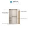 Cấu tạo tủ quần áo trẻ em với thanh treo oval, bản lề giảm chấn và bề mặt phủ melamine