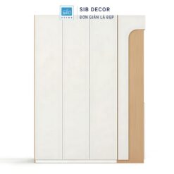 Tủ quần áo trẻ em 3 cánh, thiết kế tối giản với điểm nhấn bo góc mềm mại