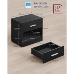 Kích thước chi tiết tủ đầu giường, có ngăn kéo và kệ mở để đồ gọn gàng