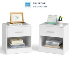 Cặp tủ đầu giường gỗ công nghiệp màu trắng, thiết kế đơn giản phù hợp nhiều không gian