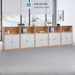 Tủ hồ sơ cửa lùa nhiều ngăn, thiết kế dạng khối dài phù hợp cho văn phòng hiện đại