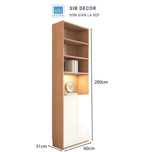 Tủ sách hiện đại 2 cánh, cao 200cm, rộng 60cm, thiết kế gọn gàng tiết kiệm diện tích