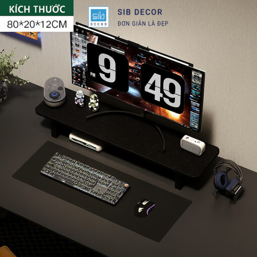 Kệ để màn hình máy tính màu đen hiện đại, phù hợp với các góc setup gaming chuyên nghiệp