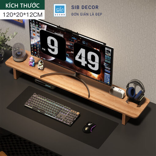 Kệ để màn hình màu sáng hiện đại, hỗ trợ bố trí phụ kiện gọn gàng và tiện lợi