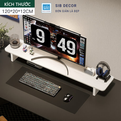 Kệ để màn hình máy tính màu trắng thiết kế tối giản, tăng chiều cao phù hợp tư thế ngồi chuẩn
