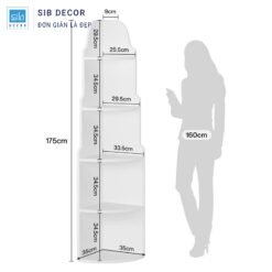 Kệ góc 5 tầng kích thước chi tiết, chiều cao 175cm, phù hợp nhiều không gian nội thất