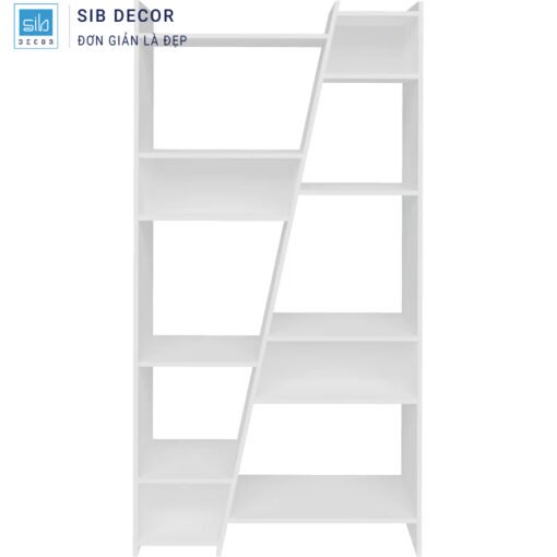 Kệ sách hiện đại đa ngăn màu trắng, thiết kế đối xứng tạo cảm giác cân bằng thị giác